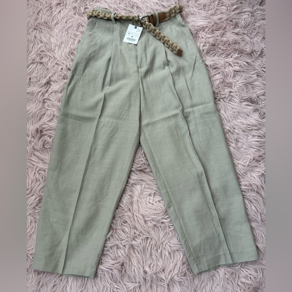 Zara Pleated Hem Pants with Belt M